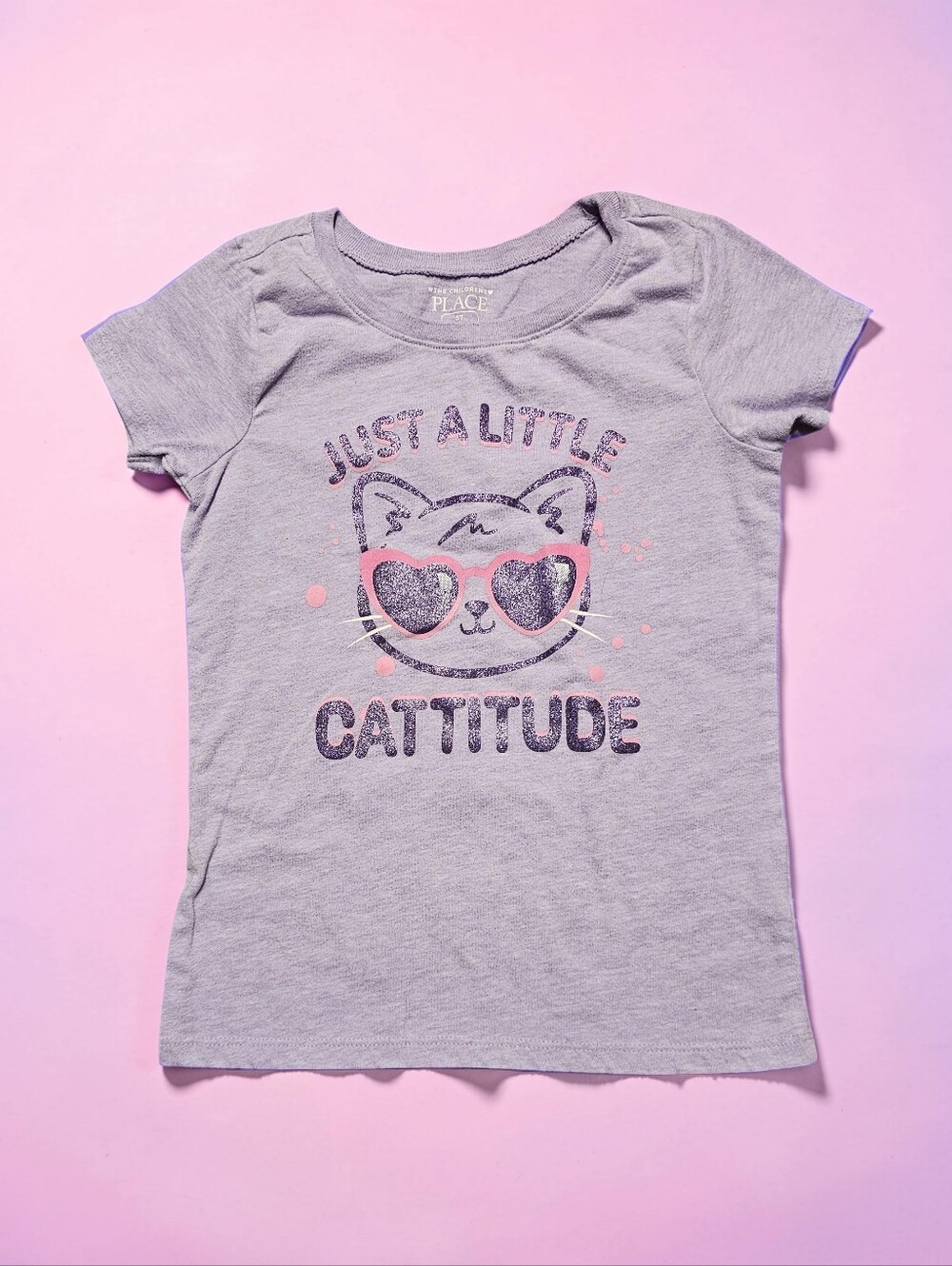 THE CHILDREN'S PLACE Purple"Just a Little Cattitude" Graphic Tee. Size 5T.